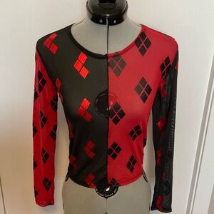 Red and Black Harley Quinn mesh top size s